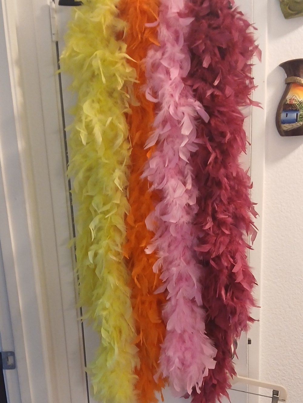 Colorful Feather Boas - Yellow, Orange, Pink, Burgundy Set Of 4 Sell As 1- 6ft.